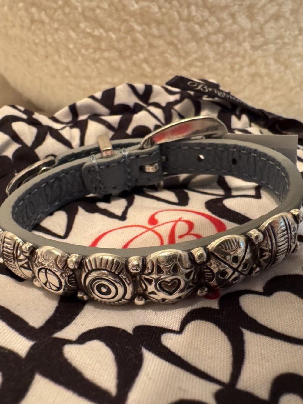 NWT Brighton Harmony Bandit Bracelet Light Blue Leather Silver Plated Buckle 8"